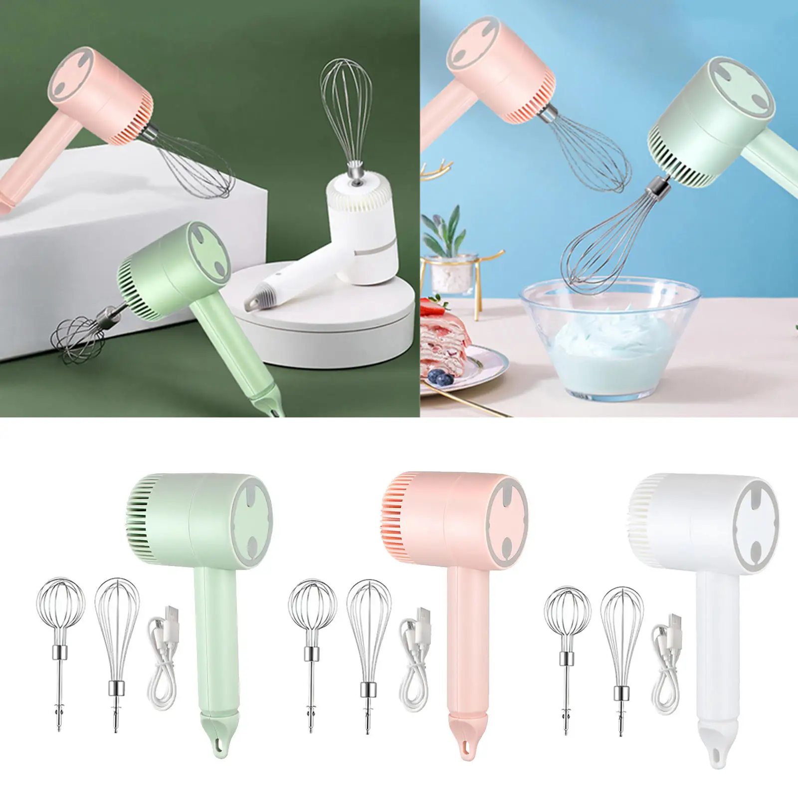 Automatic Hand Mixer 20W USB Rechargeable with Stainless Steel Whisk Beater Milk Frother for Food Cappuccino