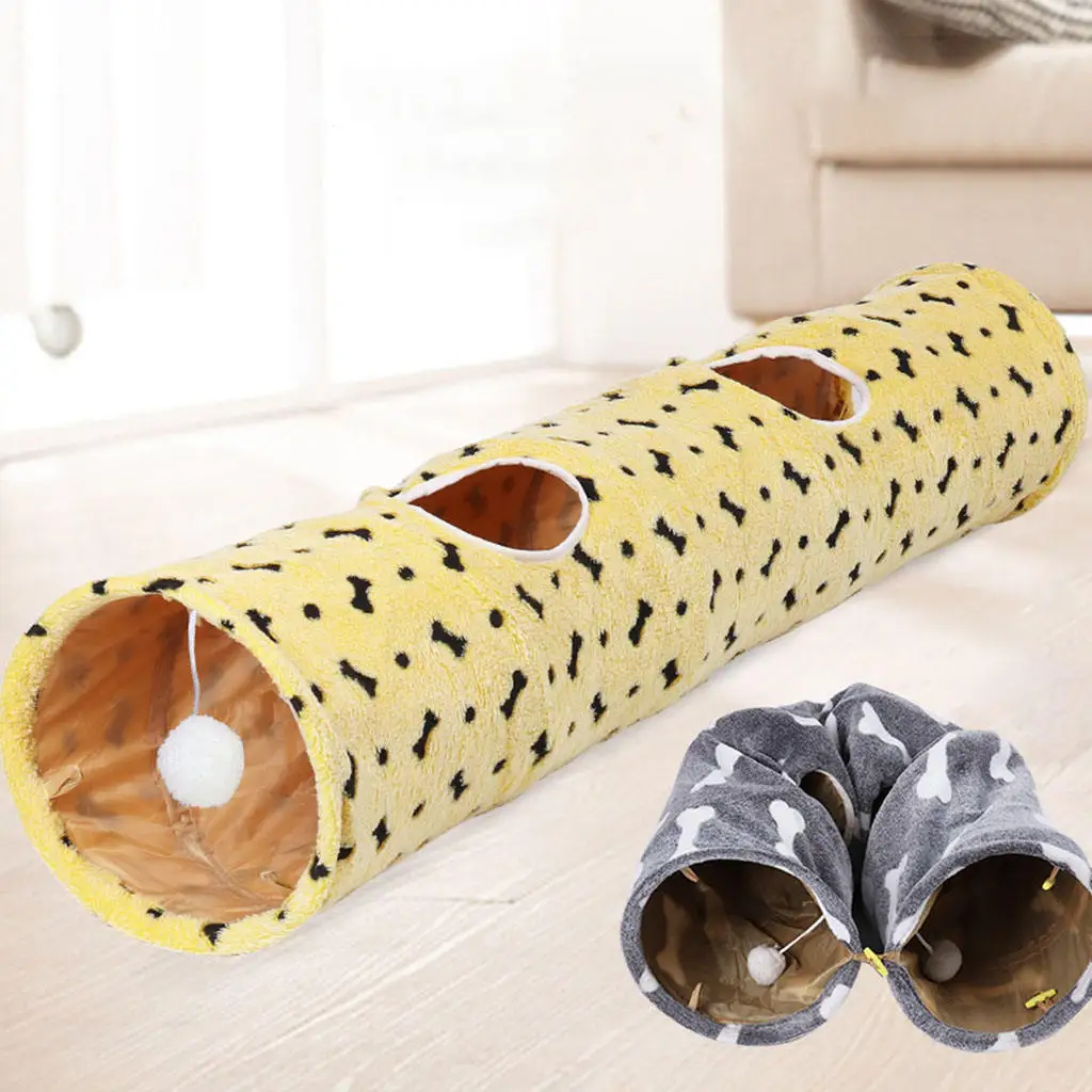 Cat Tunnel Cats Passageway Tube Ringing Paper with Suspended Ball Foldable Plush Scratch Resistant Pet Toys for Kitten Rabbits