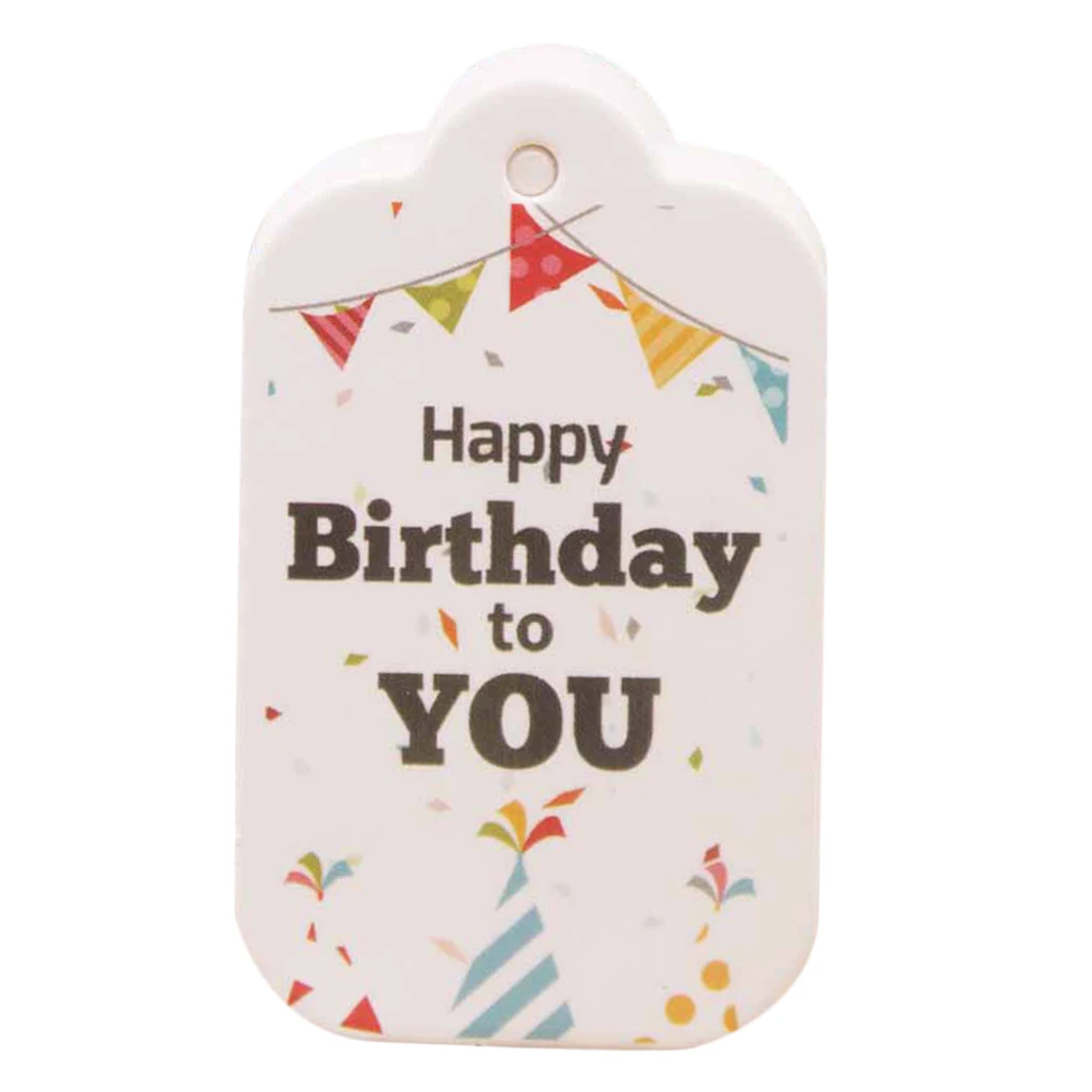 100PCS Kraft Paper Gift Tags Happy Birthday Favor Rectangular Gift Tags