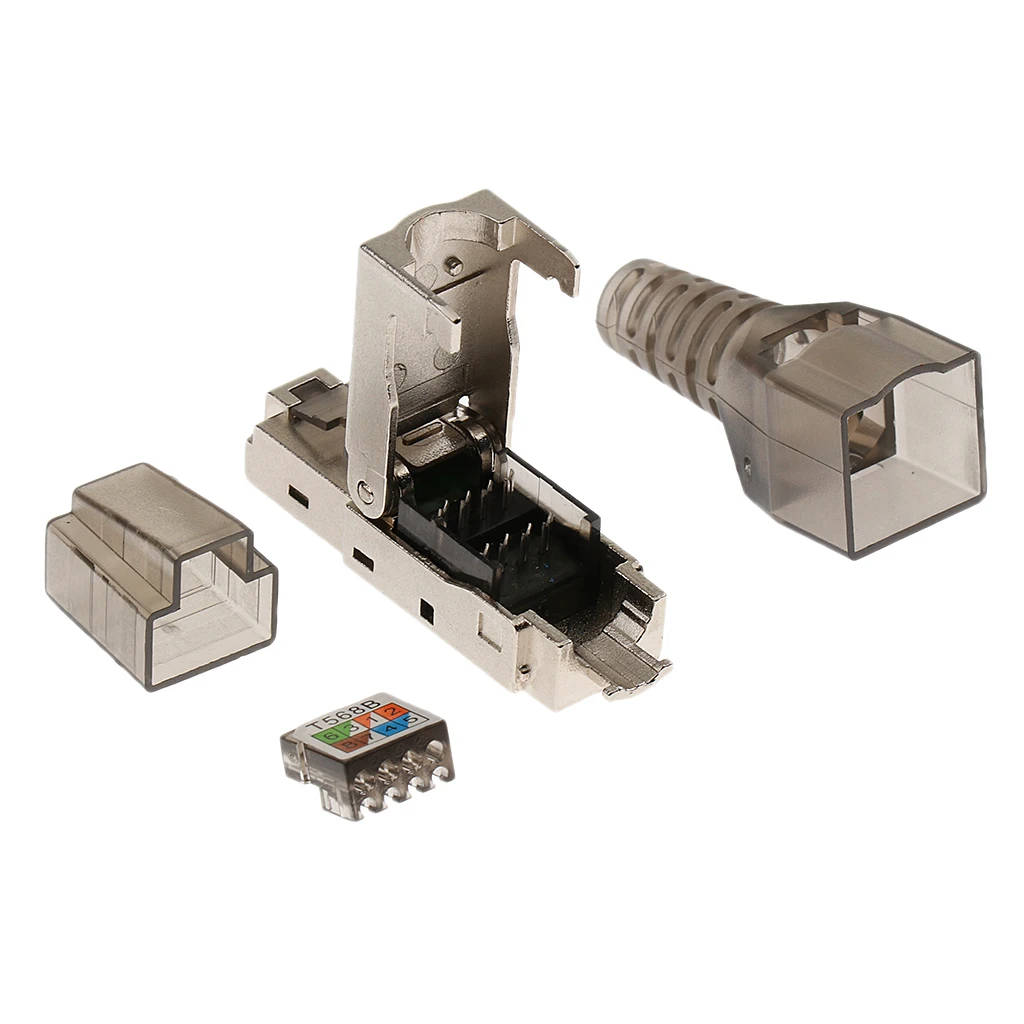5x CAT6A  Network Connector Modular Plugs Shielded Connectors Ethernet