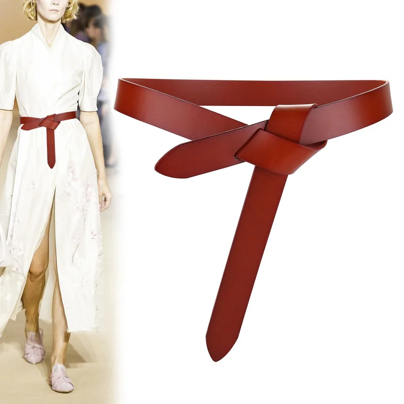 New Design Knot Cowskin Women's Belts Soft Real Leather Knotted Strap Belt Dress Accessories Lady Waistbands Long women belt leather belts for women