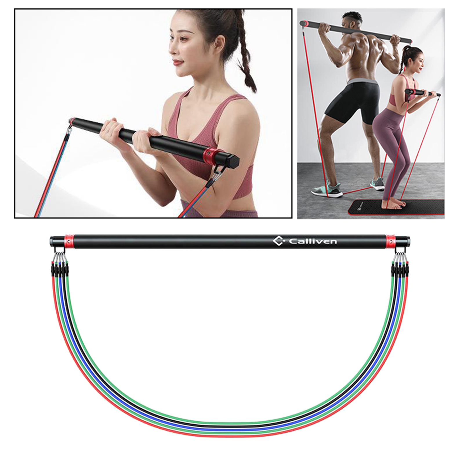 Portable Pilates Bar Stick Adjustable Exercise Bar Resistance Band for Yoga Gym