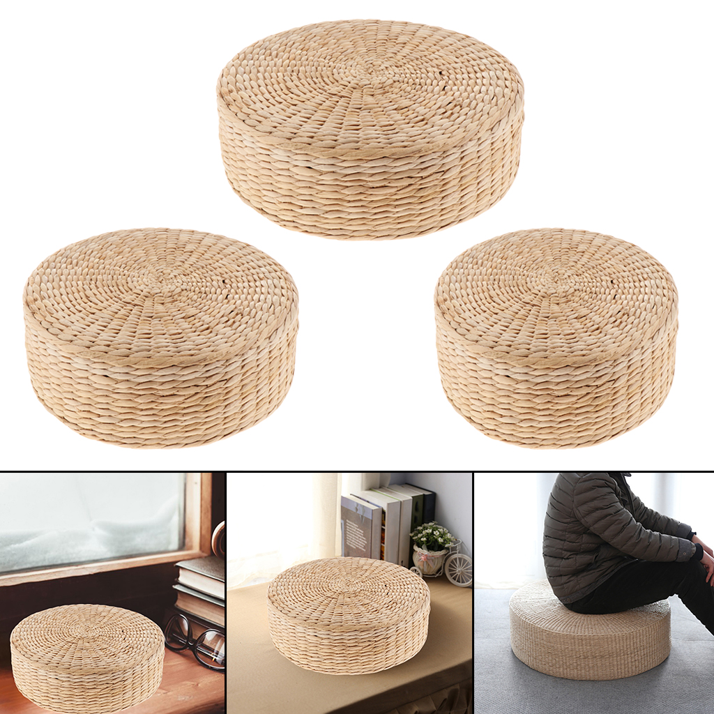 Floor Pillow Eco-Friendly Round Straw Cushion Hand Woven Tatami Floor Mat Yoga Tearoom Meditation Pad