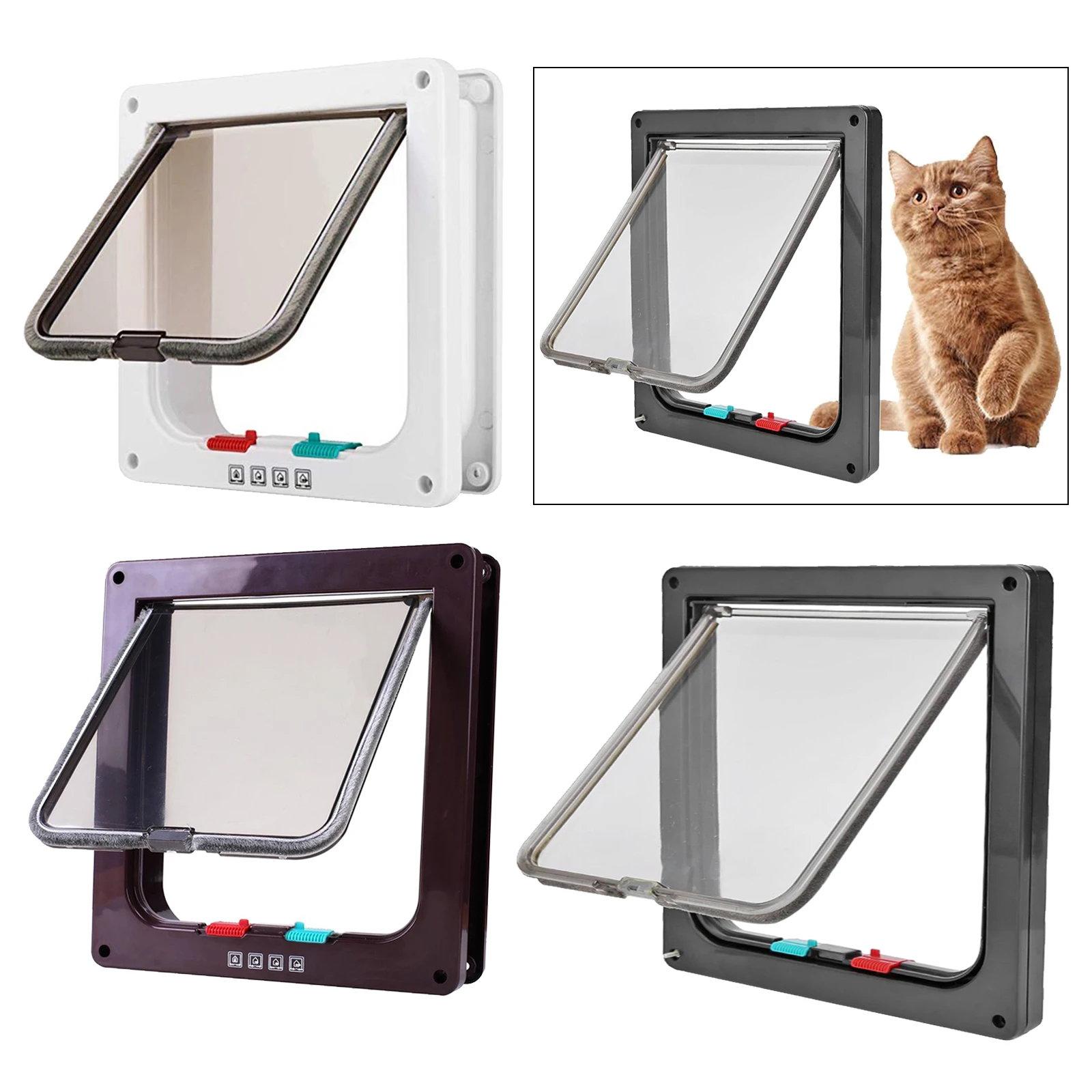 4 Way Lockable Dog Cat Kitten Door Security Flap Door Plastic S/M/L Animal Small Pet Cat Dog Gate Door Pet Supplies