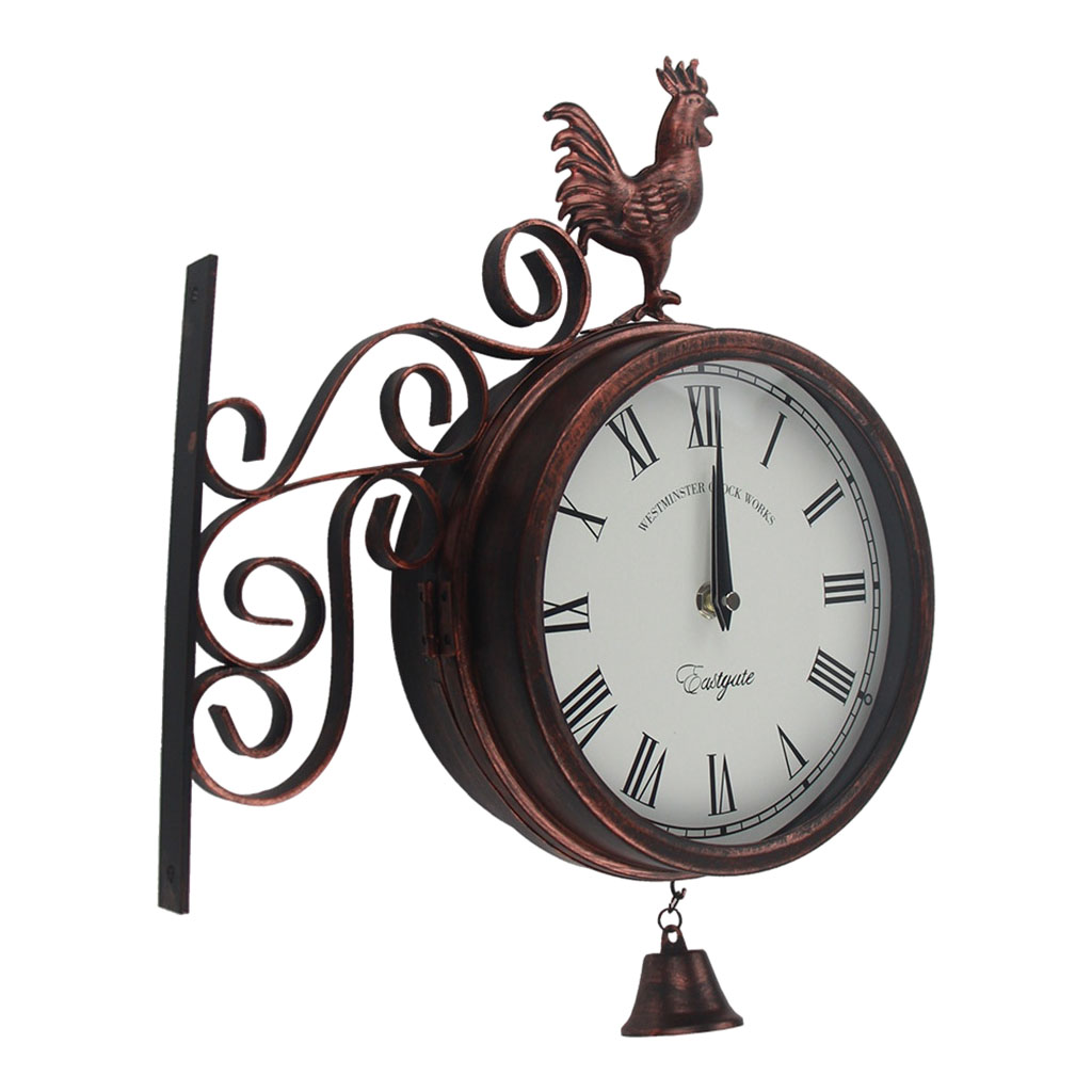 Metal Double Sided Wall Clock Decoration Indoor Outdoor Decorative Wall Hanging Station Clock Round 360° Rotation Clock