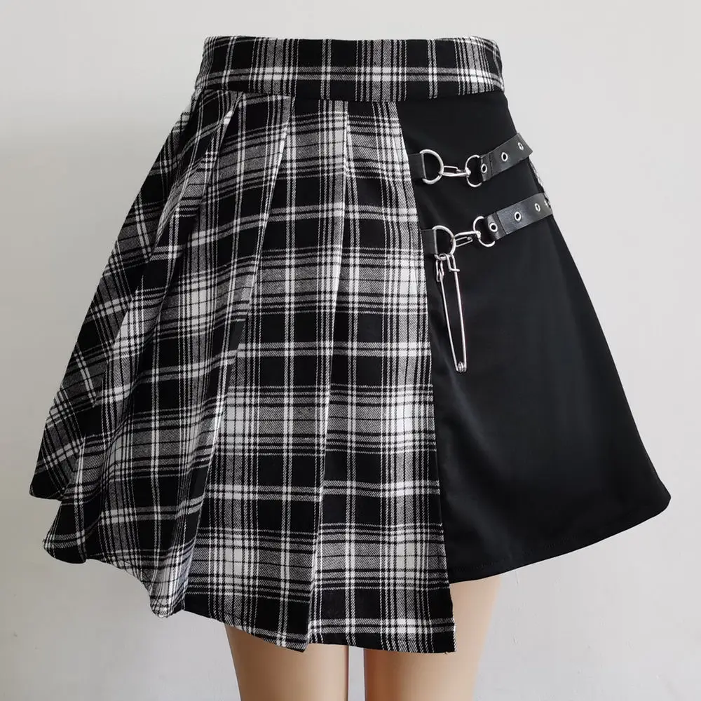 KOSAHIKI Mini Skirts Womens oversize Casual All-match Plaid High Waist A-line Autumn College Harajuku Gothic Fashion Skirts