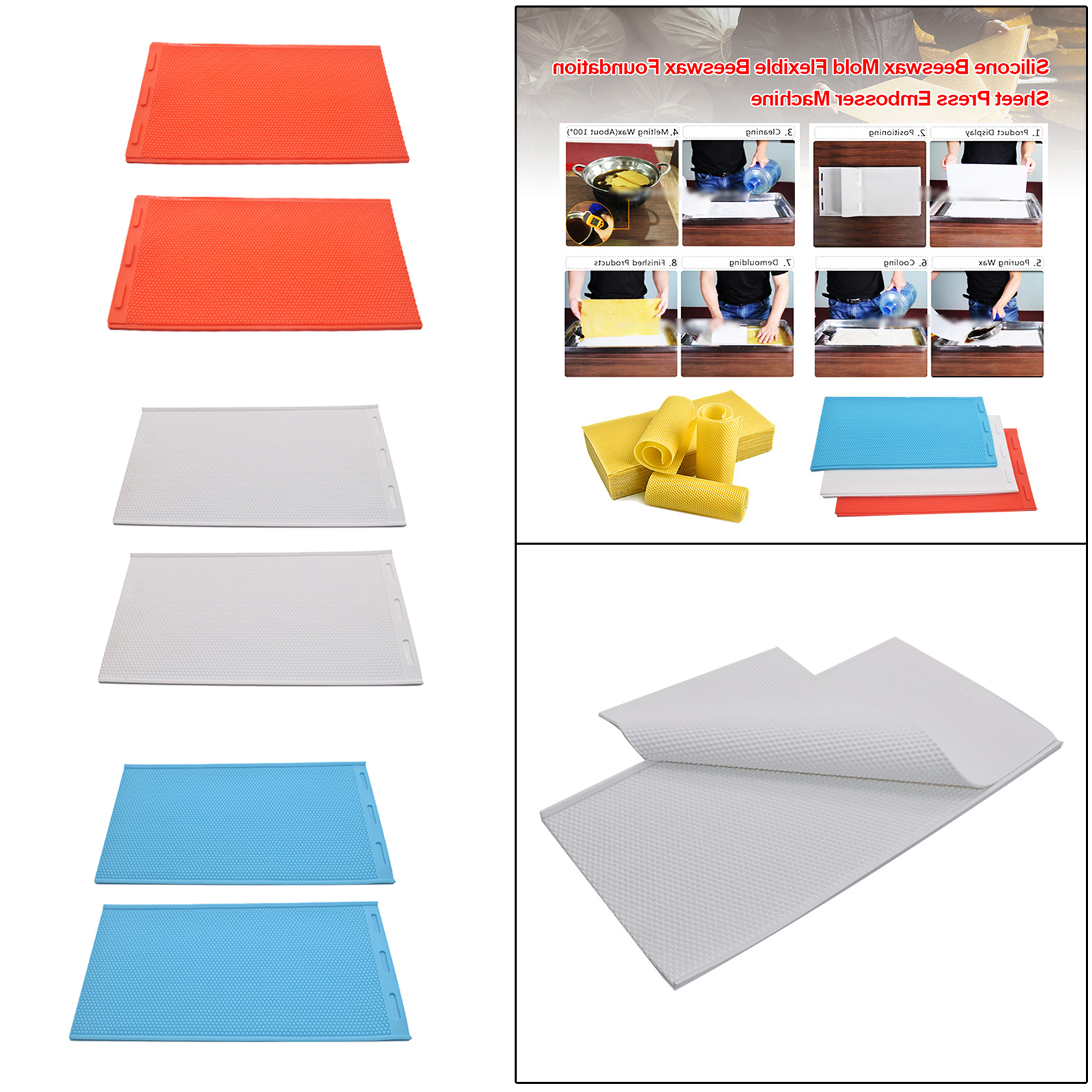 Set of 2 Beeswax Foundation Rubber Honeycomb Supplies Flexible Convenient Wax Coated for Beekeepers Beehives 34x23cm