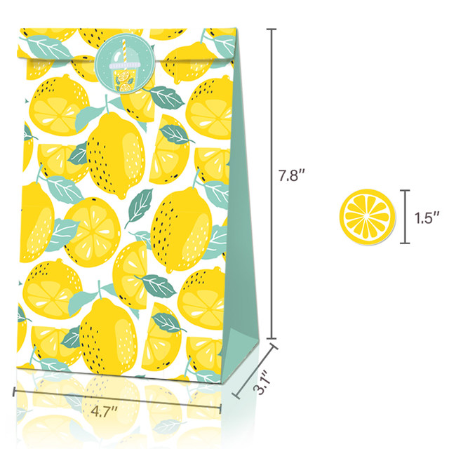 Lovely orange Lemon Candy Bag with Stickers for lemon fruit birthday Party bags  lemon candy bag thank you Paper Gift Bag