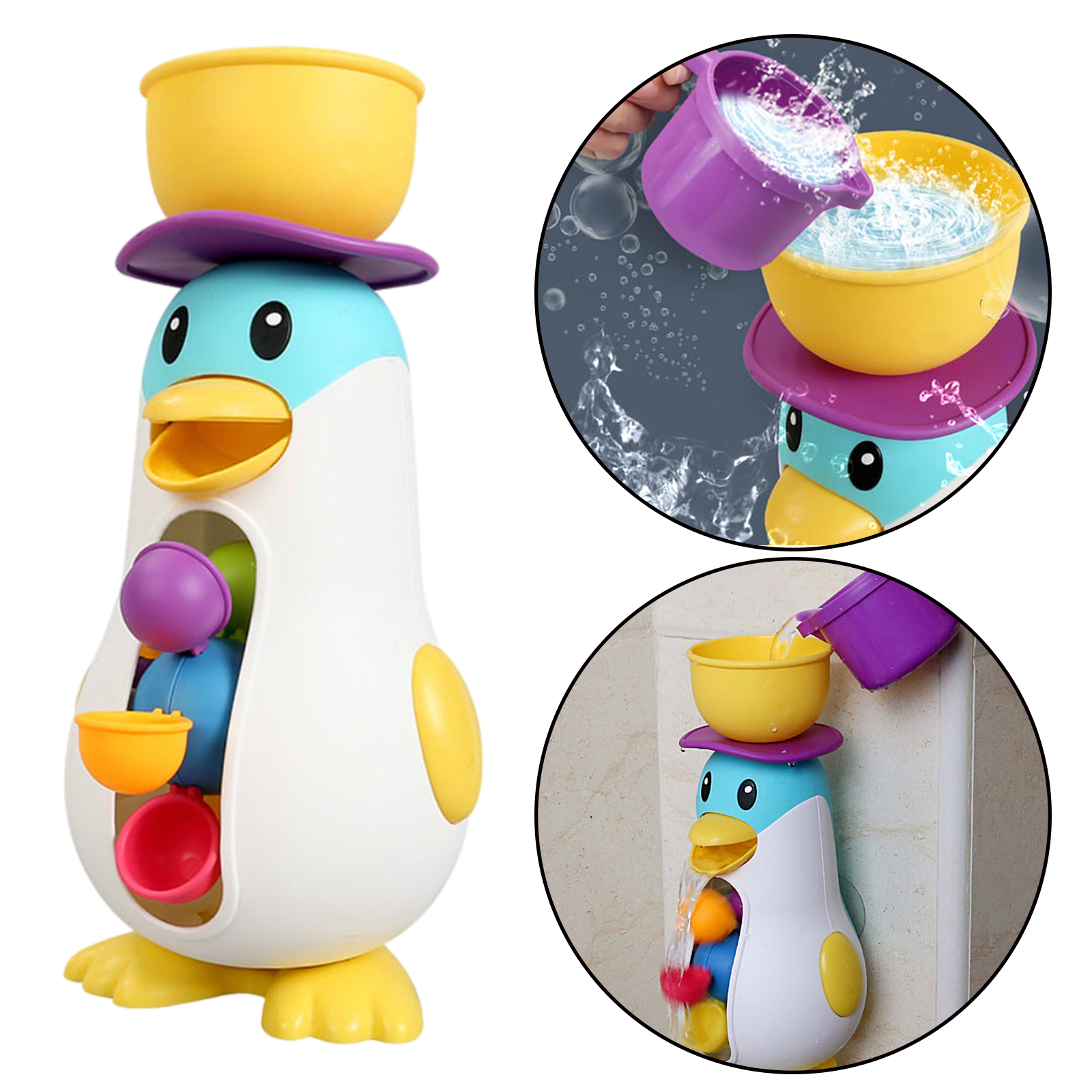 Adorable Suction Cup Penguin Waterwheel Toddler Shower Pool Water Play Sucker Rotatable Waterwheel Bath Toy for Bathing Time
