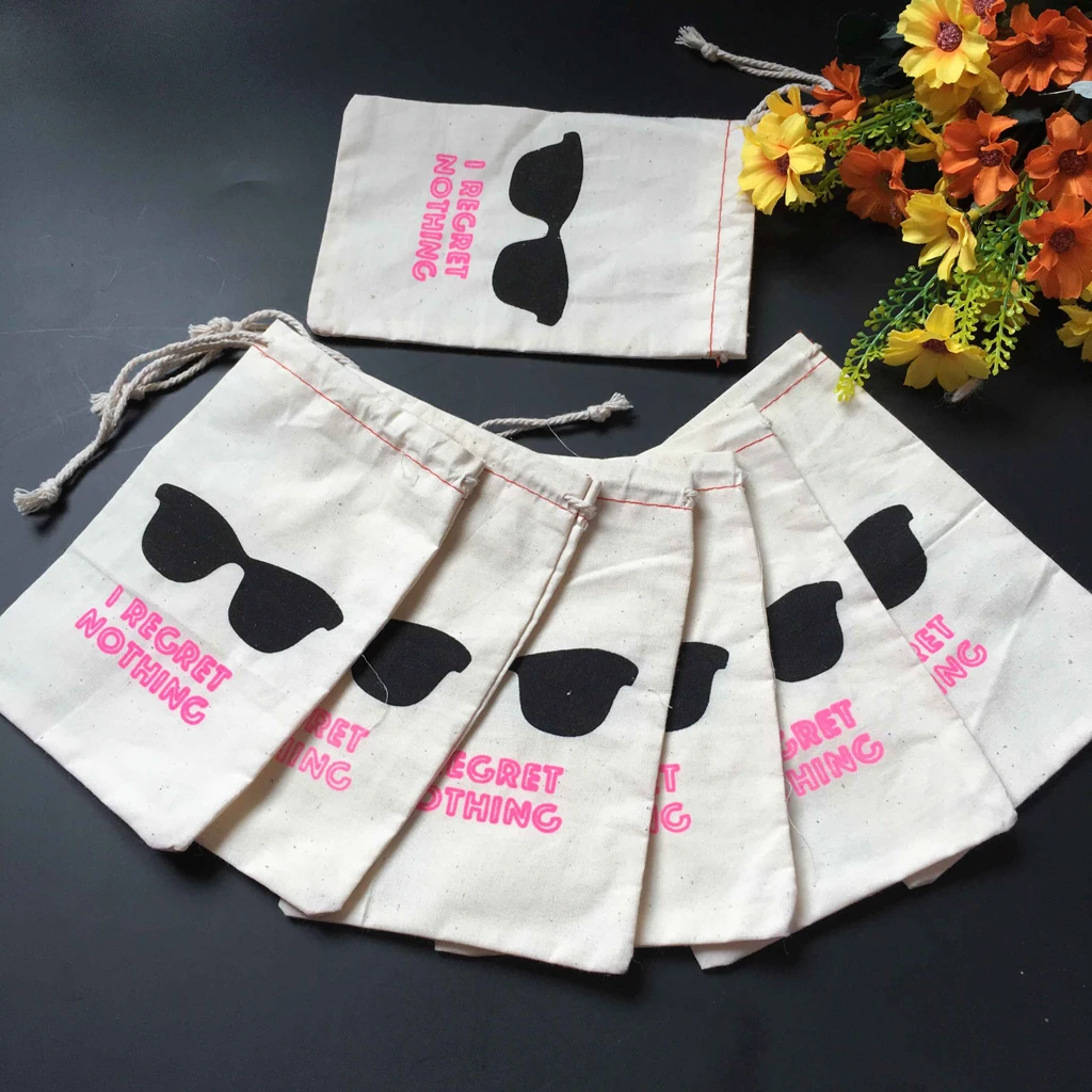 10x I Regret Nothing Cotton Muslin bags Hangover Kits Party Bag