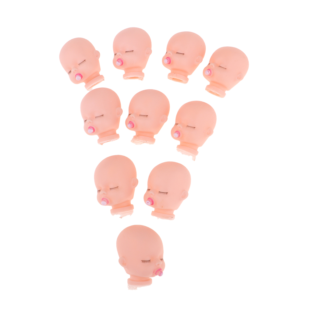 10pcs Mini Vinyl Sleeping Baby Doll Head For Licca Doll DIY Supplies Knitting Keychain Keyring Hanging