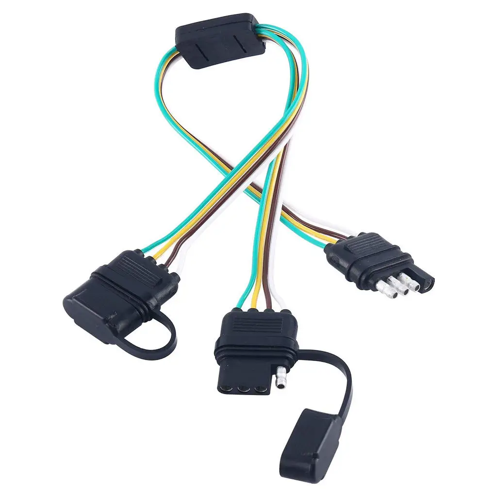 PACK-1 4 Pin Flat Y-Splitter Wiring Harness with Rubber Cab for LED Brake Tailgate Light Bars