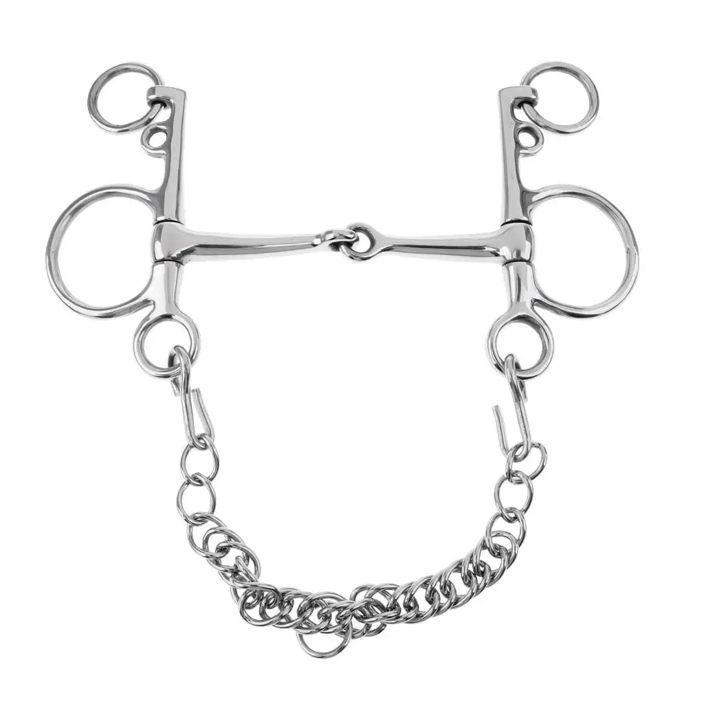 5`` Sturdy Polished Horse Bit With Curb Chain and Curb Hooks Snaffle Pelham