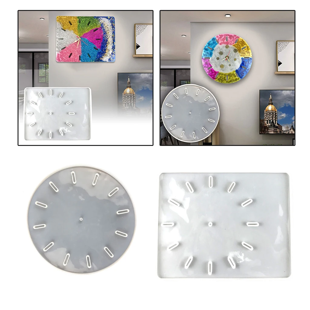 Big Size Clock Silicone Mold DIY Square Round Clock Watch Mould Wall Hanging Decorative Mirror Epoxy Resin Mold