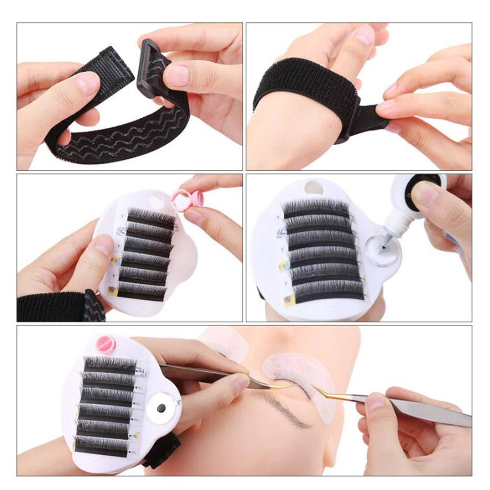 Professional Individual Eyelash Extension Lash Holder Hand Plate Palette Tools Plastic Accessories with Adjustable Wrist Belt  