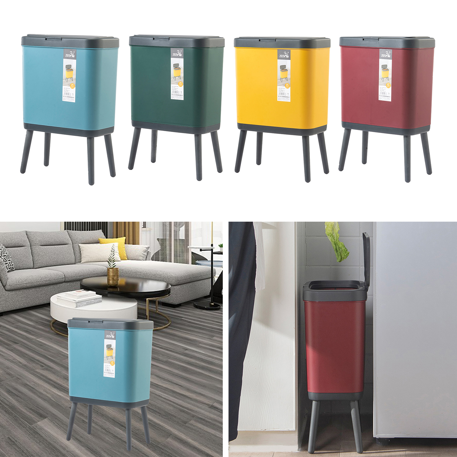 15L Kitchen Trash Can with Lid Garbage Can for Car RV Bathroom Office Camping Trash Bin Compost Bucket