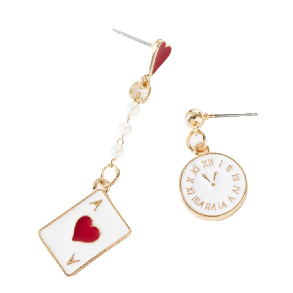 Fashion Women Handmade Clock Poker Asymmetric Dangle Drop Earrings New