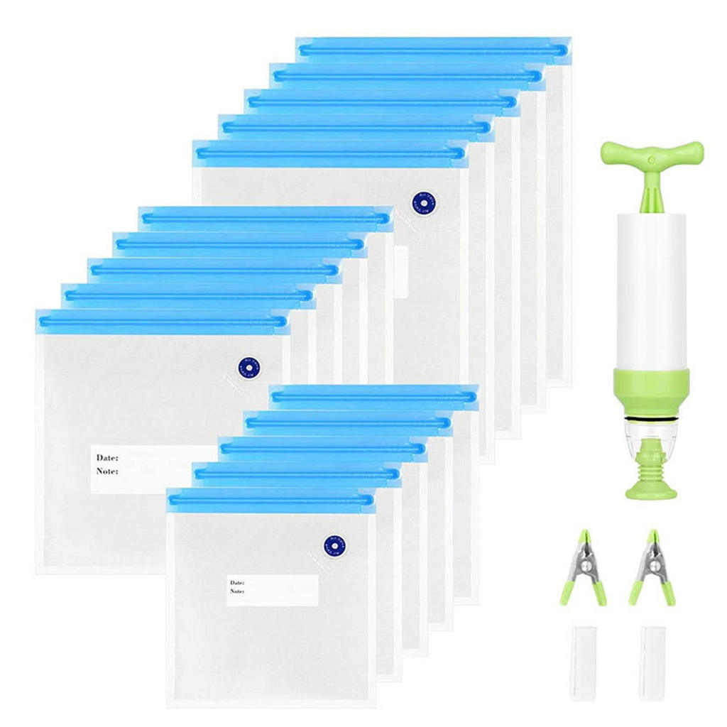20Pcs Vacuum Sealer Bags Reusable Food Storage Bag Household Vacuum Food Sealer Bag With Hand Pump Sealing Clips