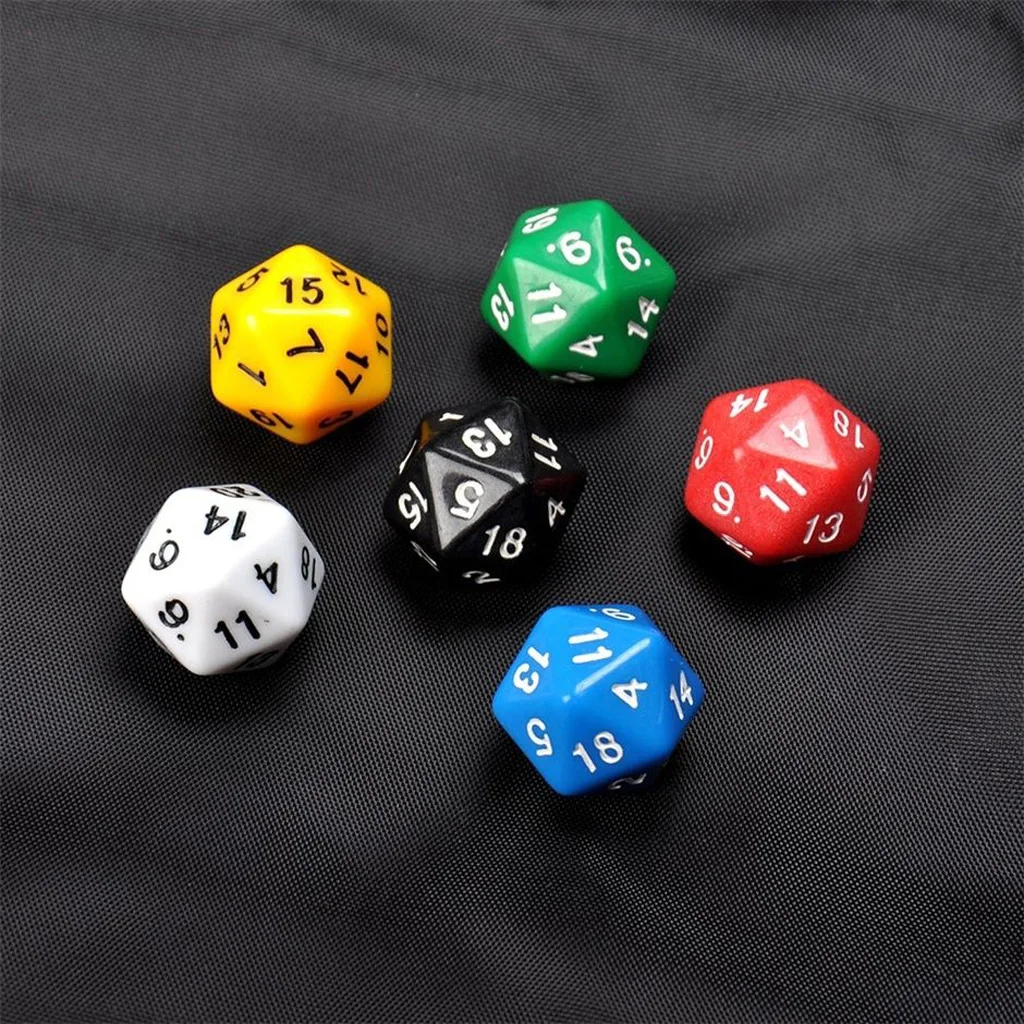 6 Pcs D20 Gaming Dice Twenty Sided Die RPG D&D Six Opaque Colors