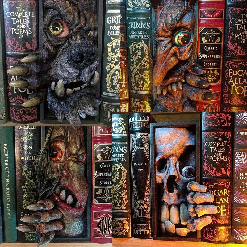bureau salon chambre Wsrcxx Sculpture de monstre en résine – sur l'étagère – Serre-livres créatifs en résine personnalisée cadeau pour Halloween 