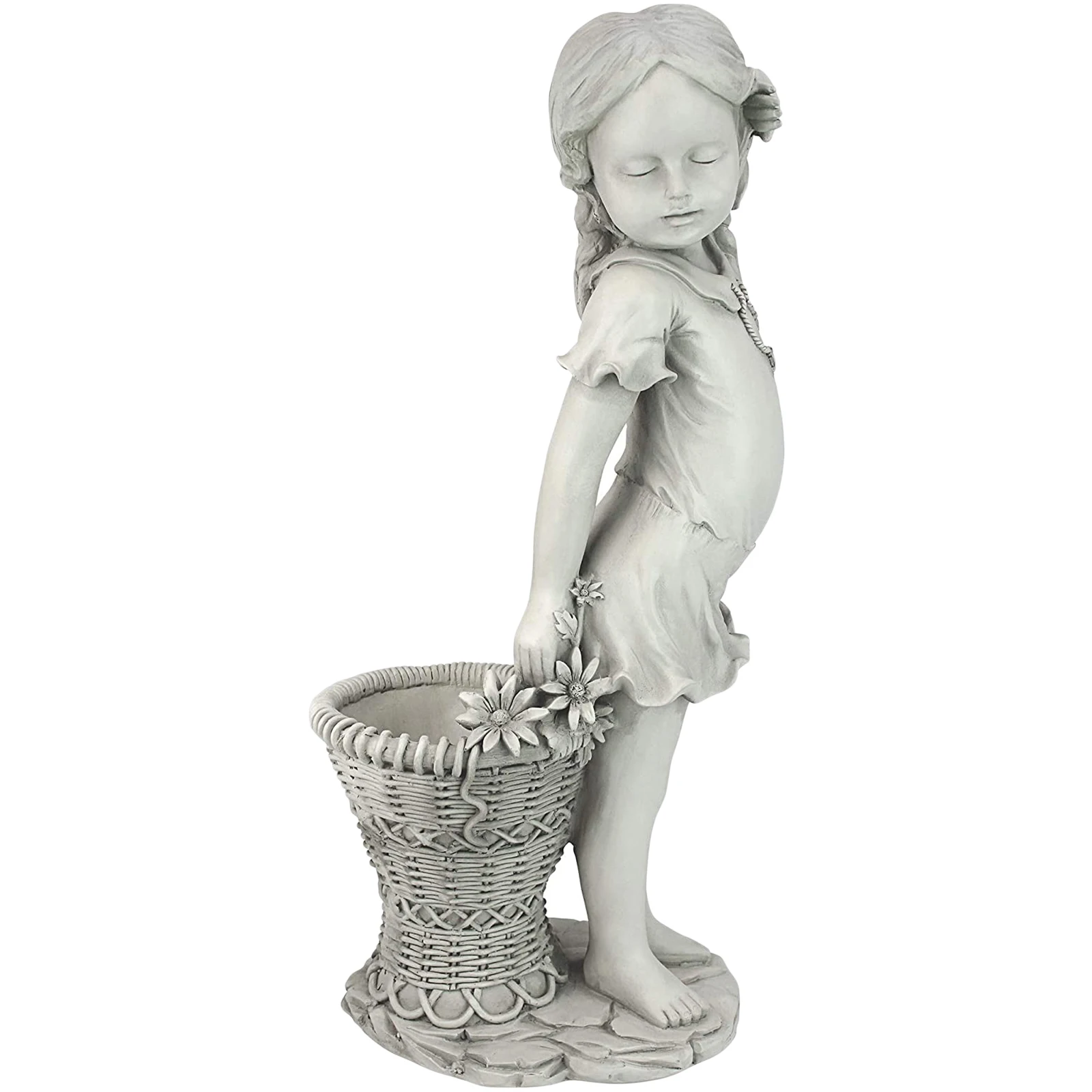 Resin Flower Girl Garden Statue Adorable Child Ornament Garden Decor Child Figurine Planter Basket Ornament