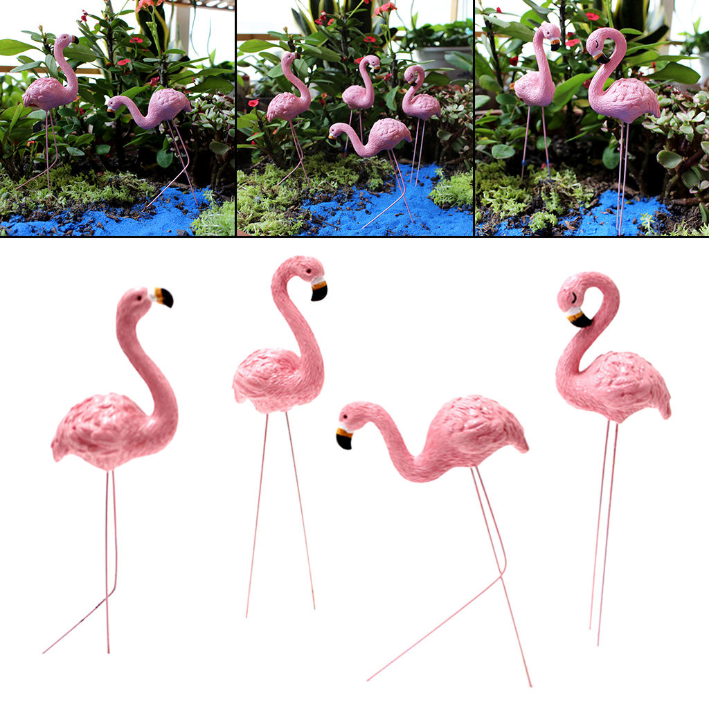 4Pcs/Set Creative Flamingo Decoration European Style Artificial Decorative Animal Plug in Bird Statue for Yard Lawn Patio Garden