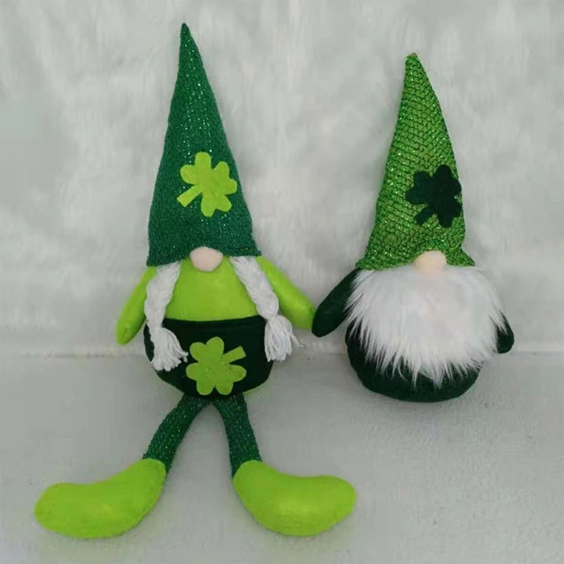 2PCS Peluche Mr et Mme Gnomes de la Saint-Patrick Tomte Suédois Fait à la Main Vert Debout Saint-Patrick en Peluche Gnomes Trèfle Vert Scandinave pour Les Cadeaux de Vacances de la Saint-Patrick 