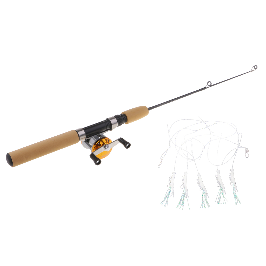Portable Ice Fishing Rod Pole and Reel Line Combo Travel Fishing Tackle for Lake Reservoir Pond River Stream Sea Fishing