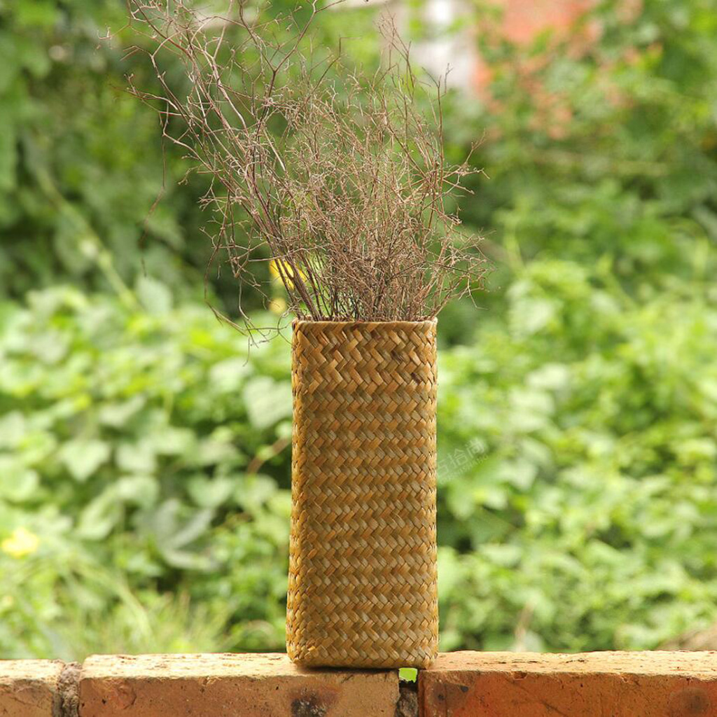 Seagrasss Baskets Dried Flower Pot Natural Basket Handmade Rattan Basket Storage Plant Pot Woven Vase Decor for Home Office
