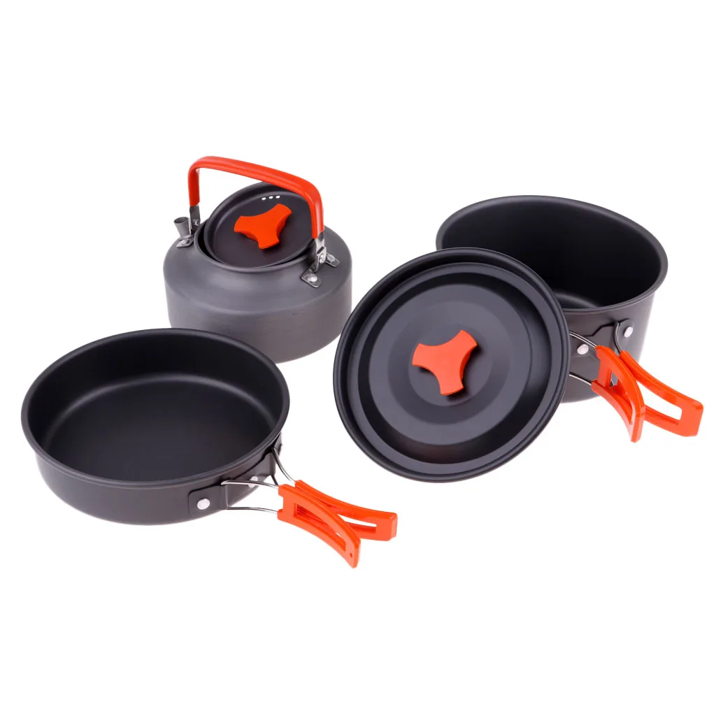 Folding Non Stick Noodle Water Pot Pan Kettle Backpacking Cook Cookware Set