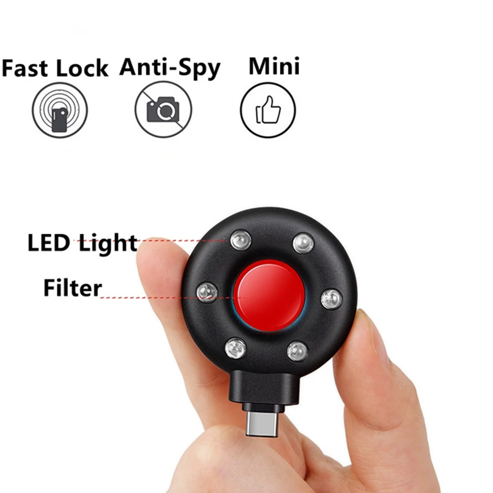 Portable Camera Detector Invisible Camera Finder W/LED Lights for Travel Hotels Bathrooms, Easy to use: No settings, no buttons