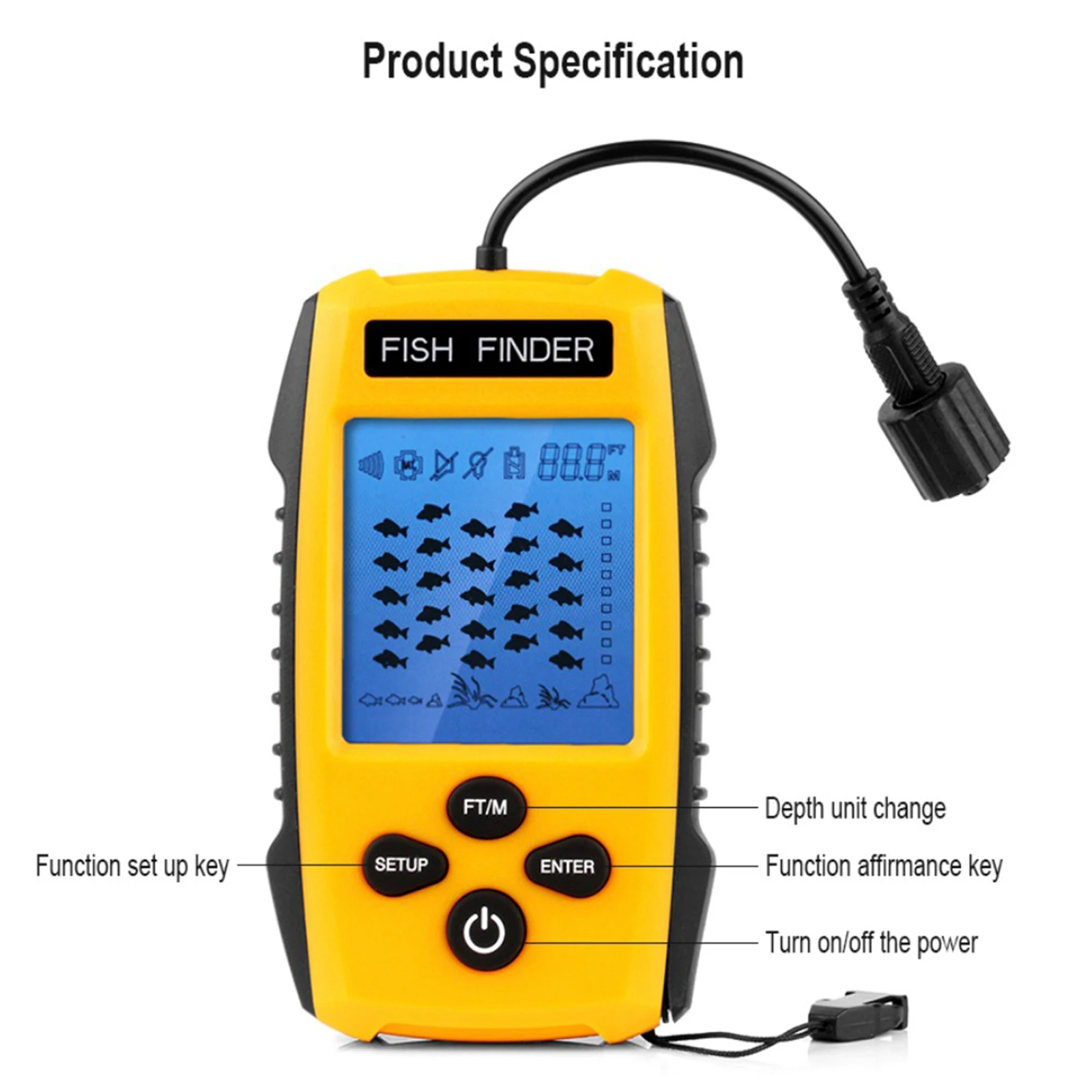  Handheld Fish Finder Portable Fishfinder Fish Depth Finder with Sonar Underwater Fishfinder Flasher Fish Tracker 