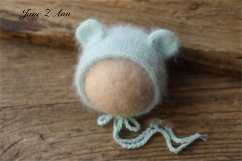 Nerz-Samt-Mütze, Wollstrickmütze mit kleinen Ohren, Neugeborenen-Fotografie-Requisiten, Babyfotos – Detail 15