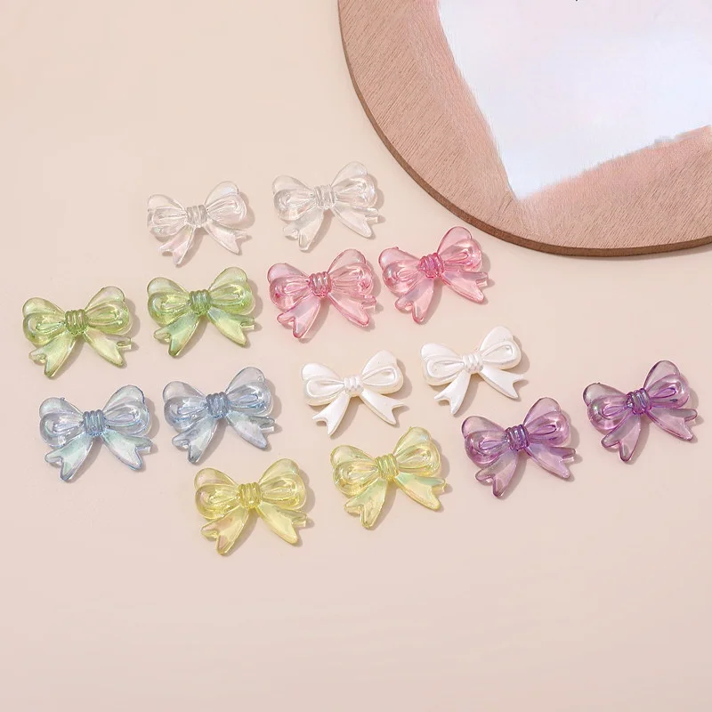 22*29mm 10PCS Color Transparent Symphony Pearl Ribbon Bow Acrylic Beaded DIY Handmade Jewelry Earrings Accessories Material Zipper Sliders
