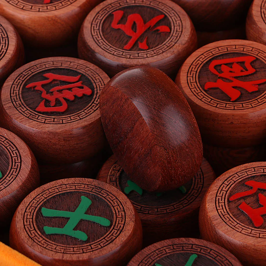 High-end Rosewood Chinese Chess Set Traditional Xiangqi Classic Board Game with PU Wrapped Case for 2 Players