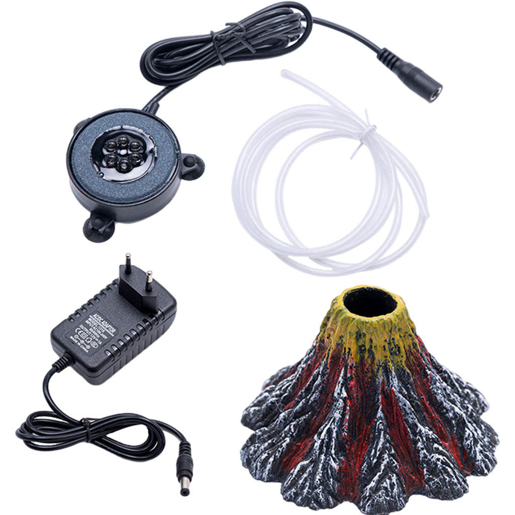 Air Stone Underwater Decoration with LED Light Ornament Decor Lamp Aquarium Volcano Air Bubbler Stone for Fish Tank