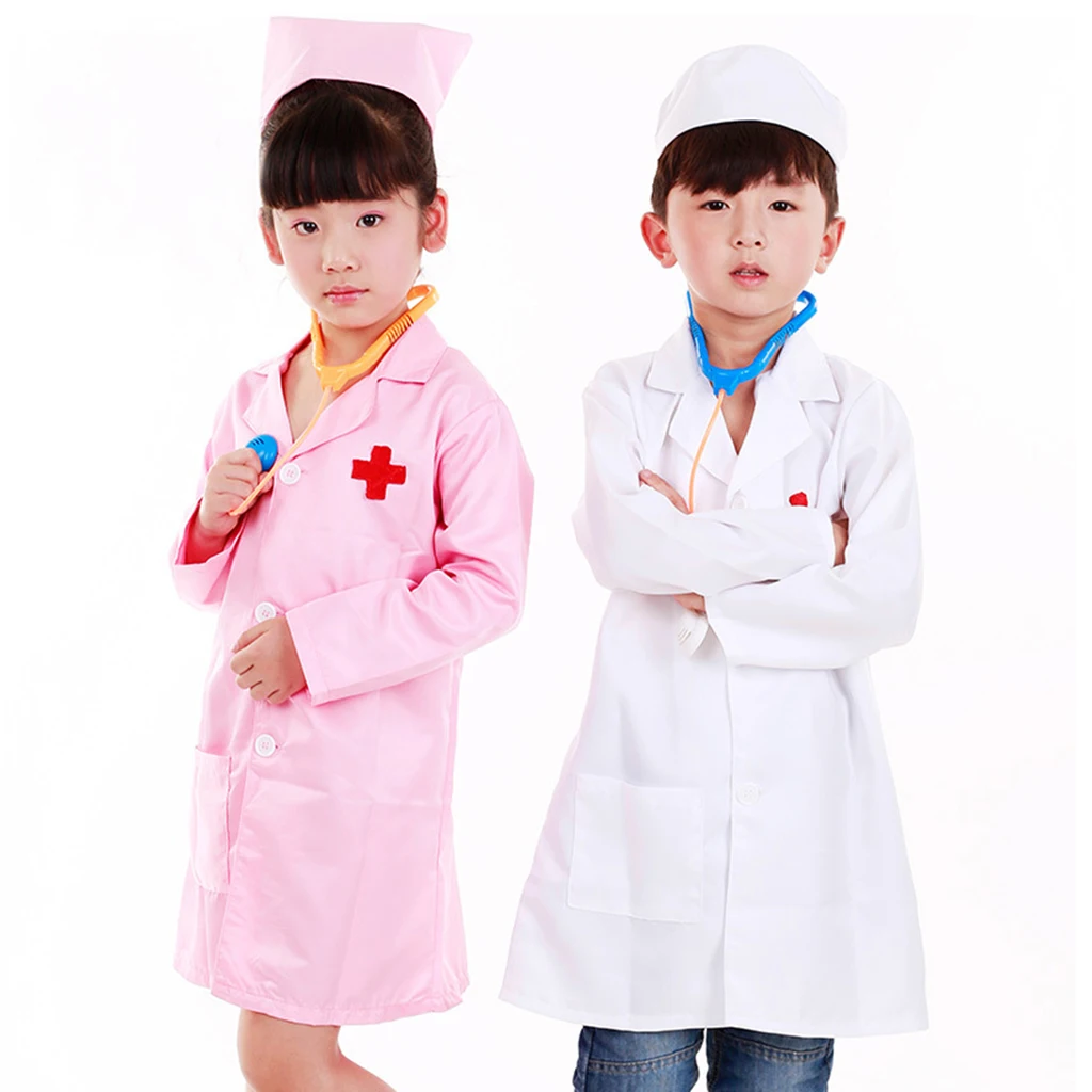Kids Long Sleeve Doctors Uniform, Children Nurse Costume Lab Coat & 