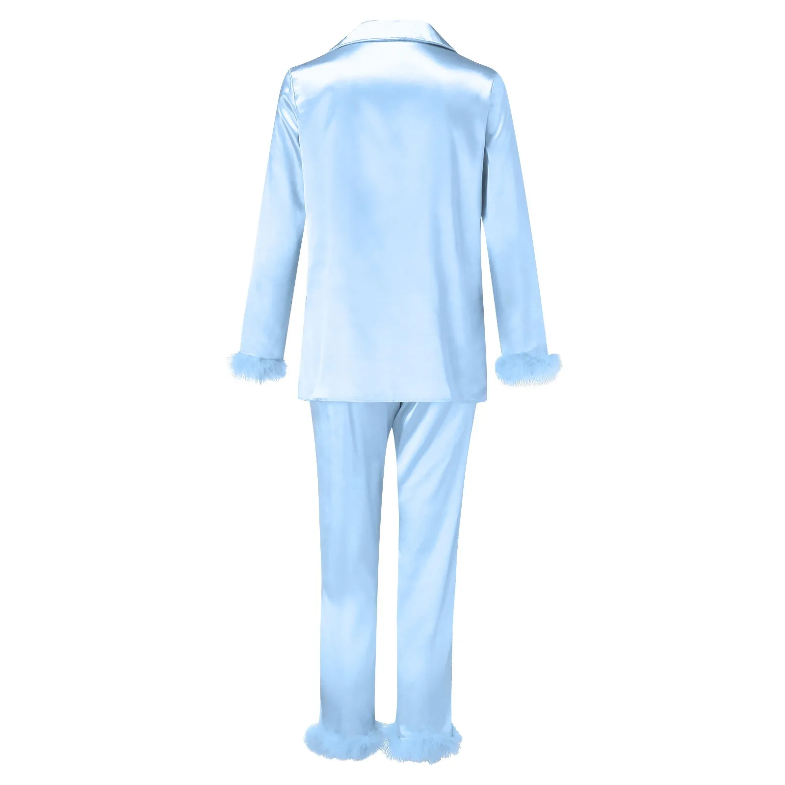 silk pj set Womens Pajamas For Sleep Ladies Solid Color Lapel Top And Feather Trousers 2PC Suit Sleepwear Set Pyjama Pour Femme wholesale L4 cotton pyjamas for ladies