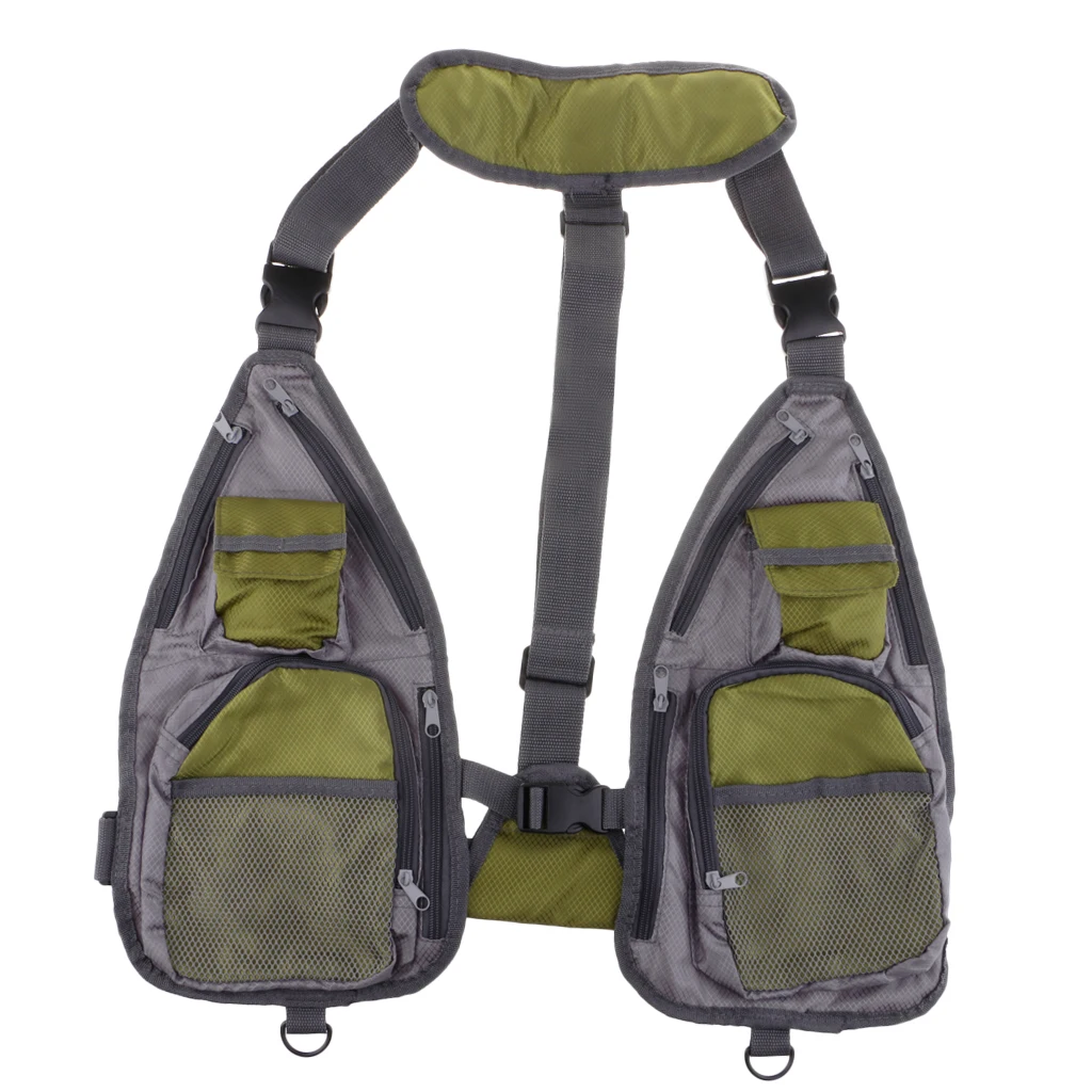 Super Light Fly Fishing Mesh Vest Breathable Mutil-pocket Tackle Storage Bag Outdoor Pesca Safety Jacket Fisherman Green