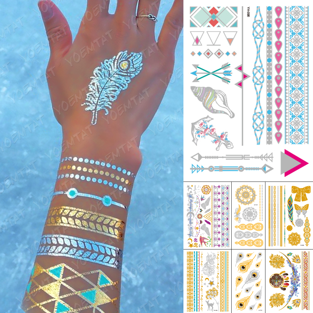 Best of Waterproof Temporary Tattoo Sticker Gold Silver Henna Indian Hand Painted Glitter Tattoos Women Mandala Flower Feather Body Art Reviews & Tips