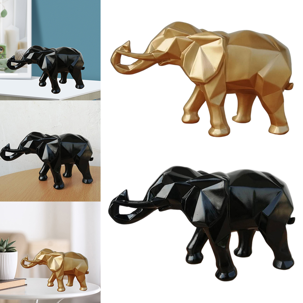Modern Abstract Resin Elephant Statue Figurine Decorative Desktop Table Centerpieces Geometry Sculpture Indoor Home Office Decor