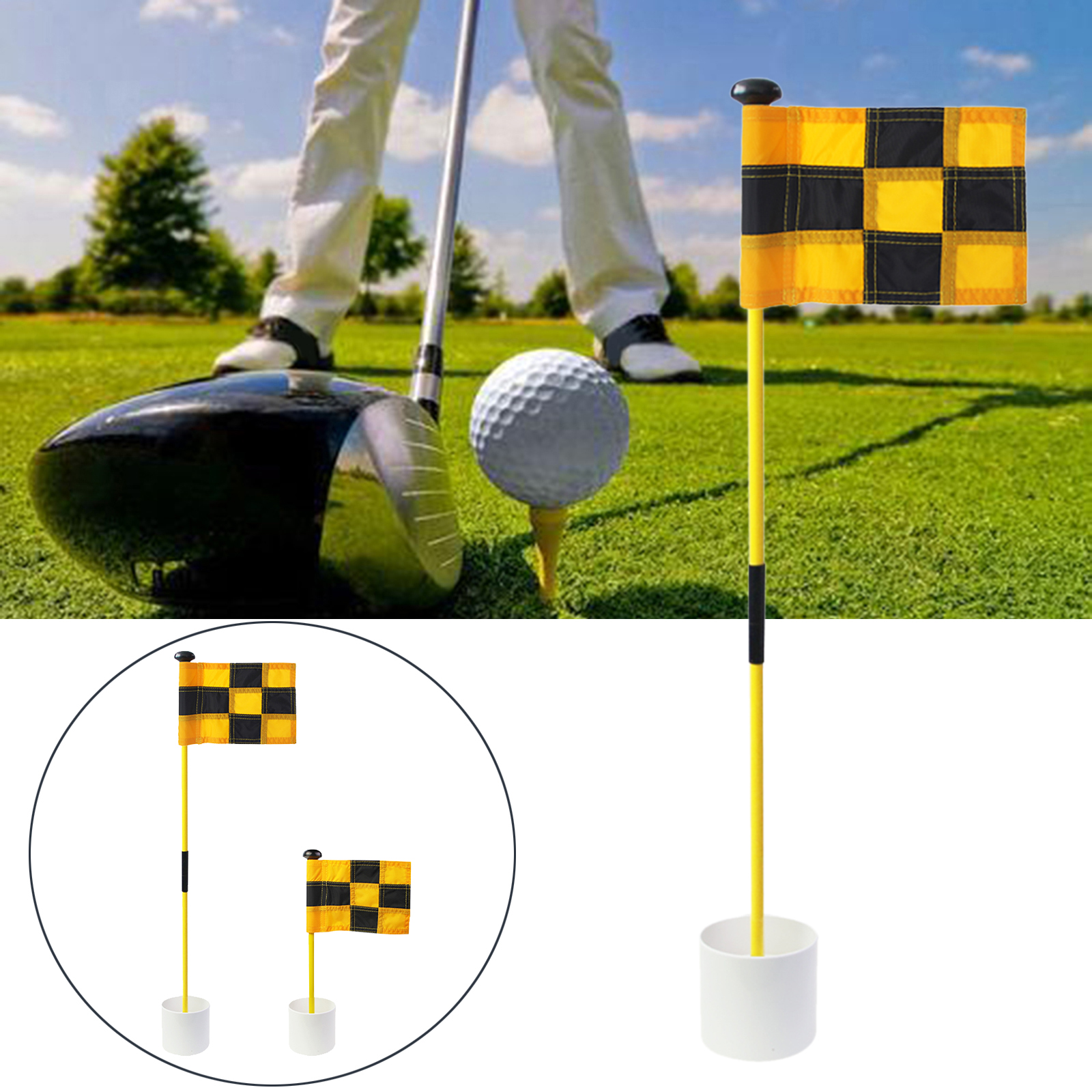 Golf Hole Pole Cup Flag Stick for Garden Backyard Practice Training Detachable Portable Golf Putting Green Flagstick 1 Set Accs