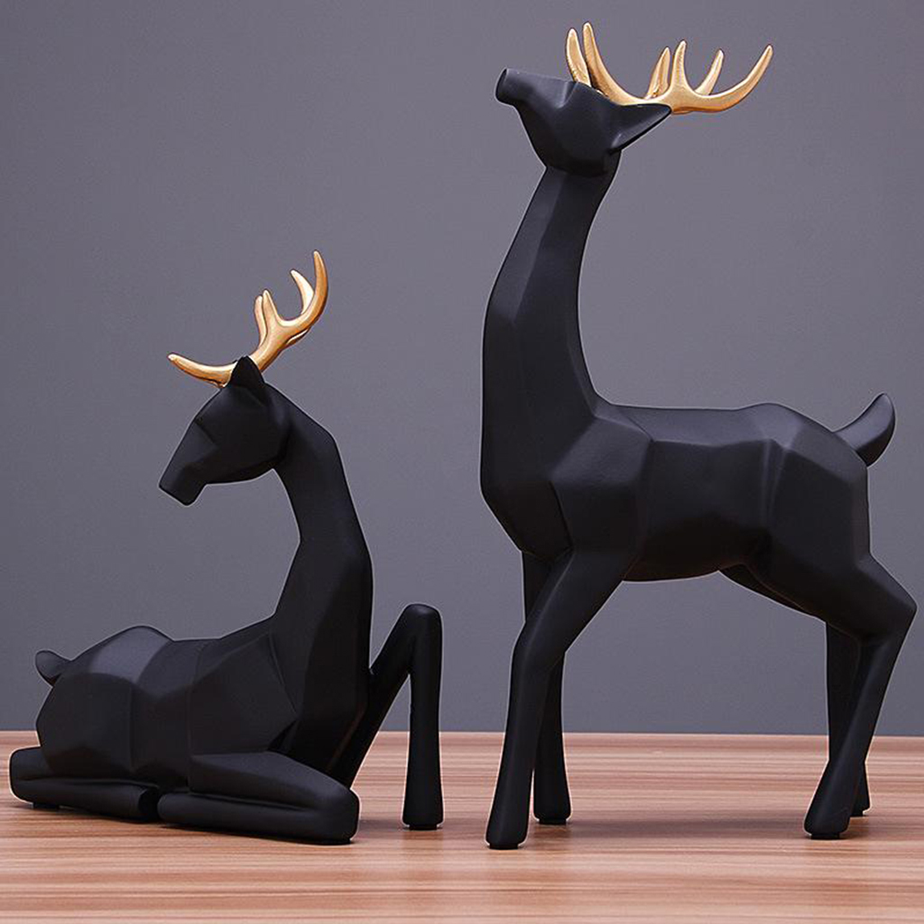 Resin Deer Statue Reindeer Sculpture Decoration Nordic Home Decor Figurines for Home Office Shopwindow Decoration Oranment