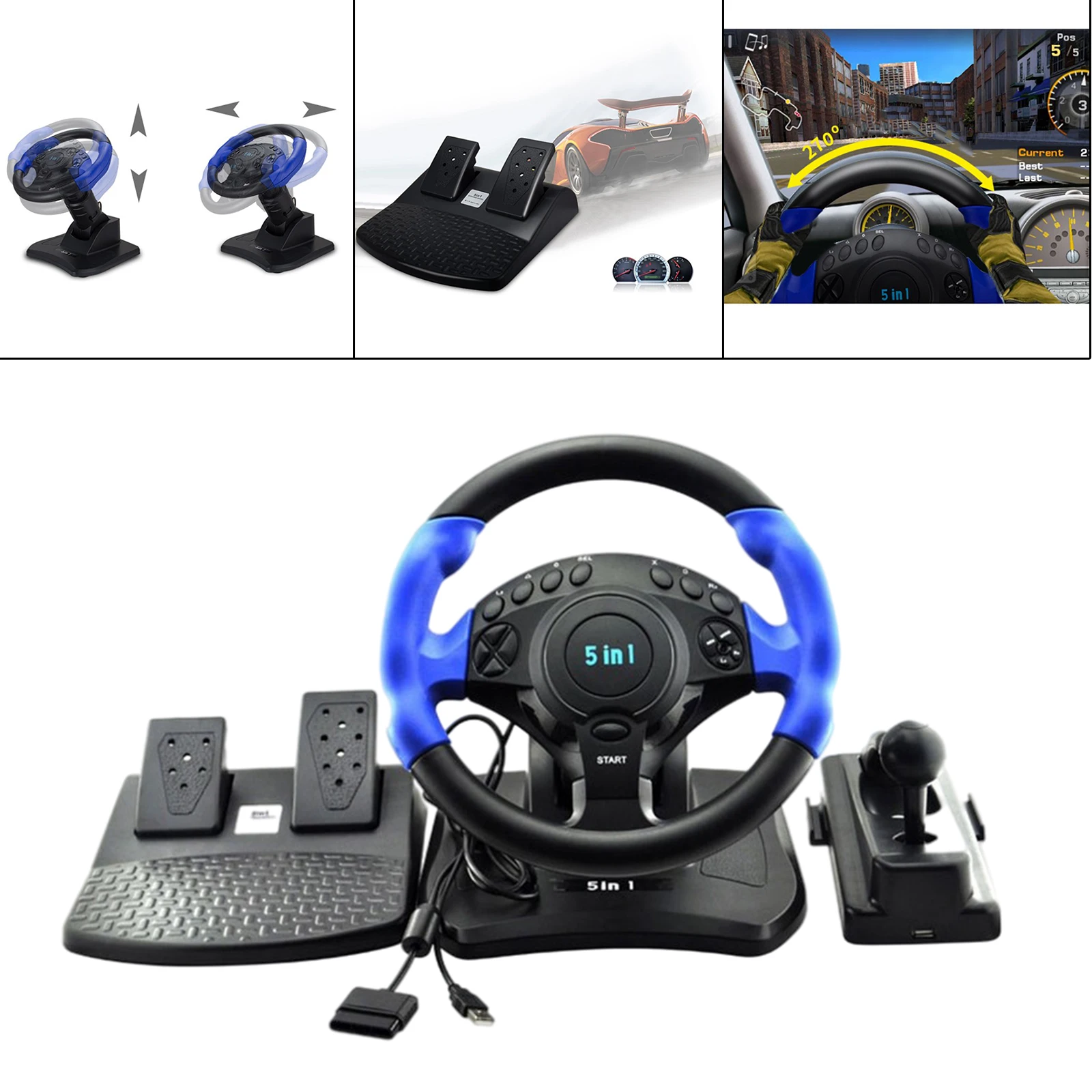PC Racing Gaming Wheel & Pedal Vibration Car Sim Race Steering Wheel for PS4 for PS3 for PC Android Video Games Gamepad