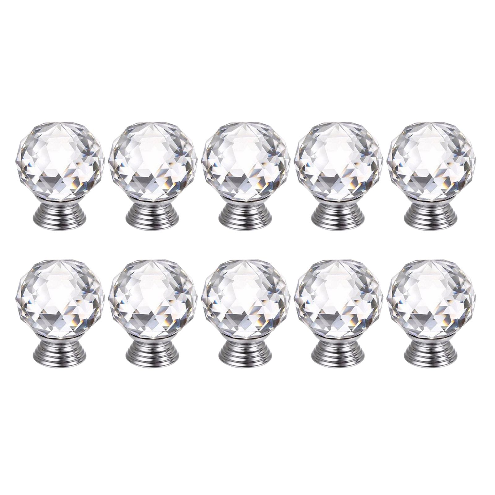 10Pcs 30MM Crystal Clear Cabinet Dresser Knobs Diamond Shape Drawer Door Chrome Glass Pull Handles for Kitchen Office DIY