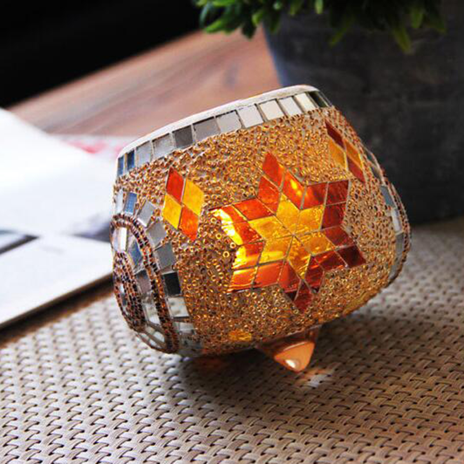 Mosaic Glass Gyro Candlestick Home Candlelight Dinner Round Candle Holders Ornaments Romantic Wedding Decor Valentines Day Gift