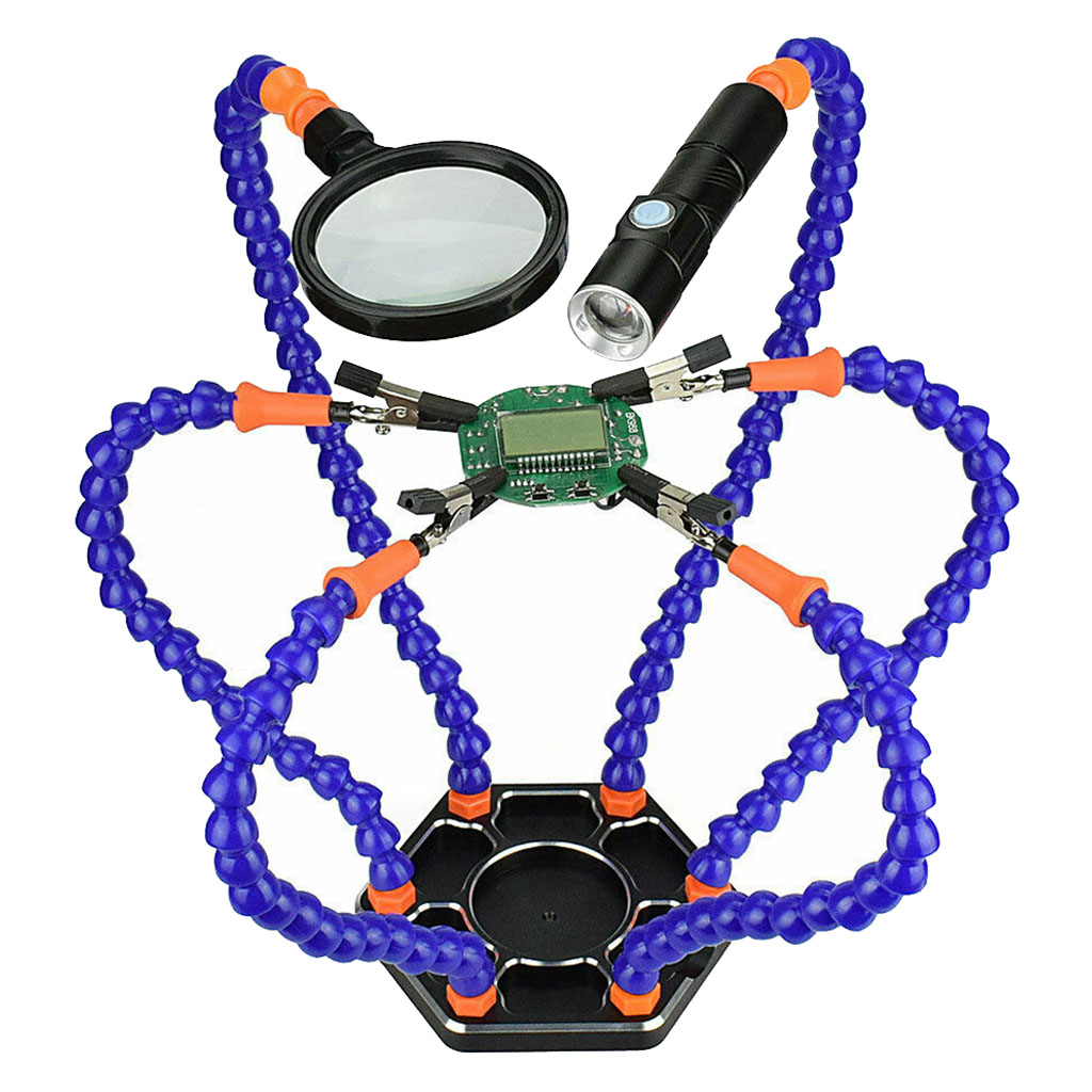 Flexible Arm LED Magnifier Soldering Stand Desk Clamp Third Helping Hand Tool