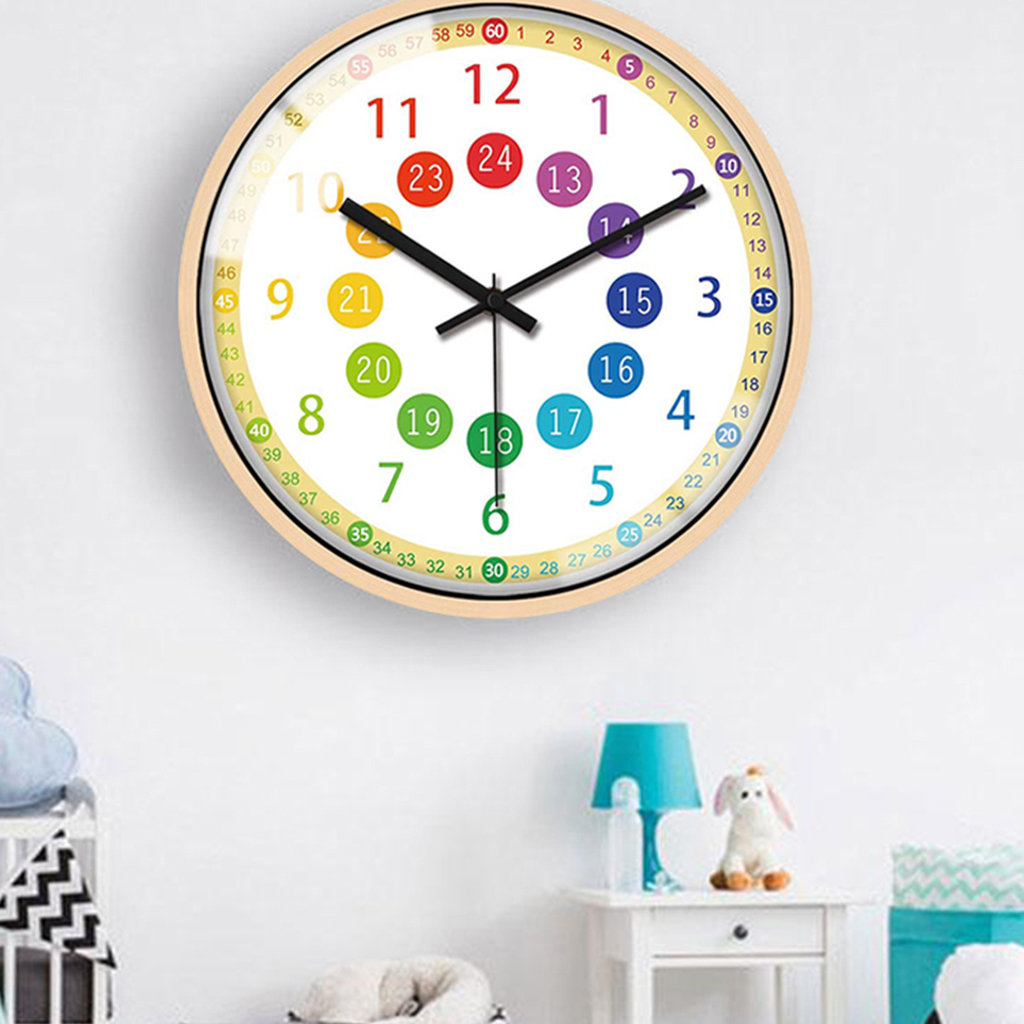 Practical Silent Non Ticking Kids Wall Clock Battery Operated Colorful Decorative Clock for Children Bedroom School Classroom