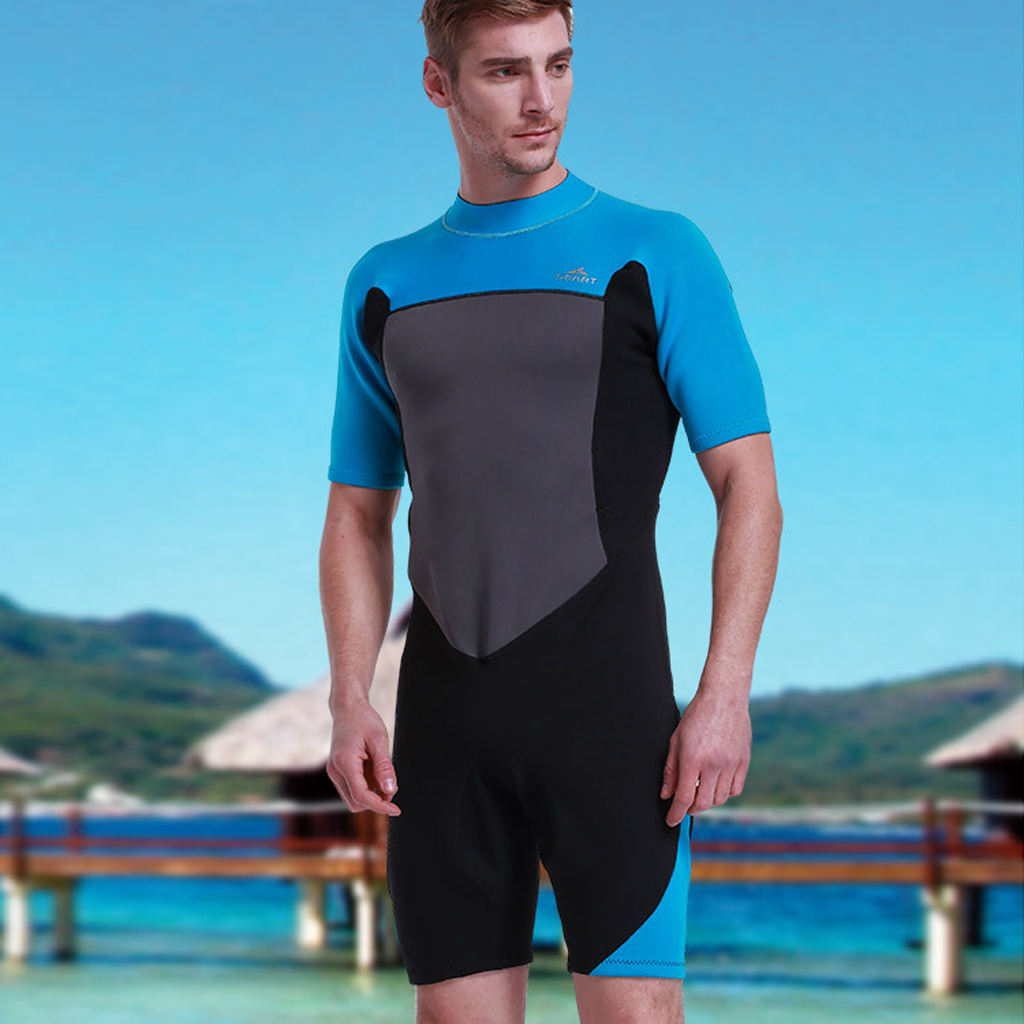 Mens 2mm Thickness Warm Shorty Wetsuit Spring Wet Suit For Snorkeling, Diving and Surfing, M-XXL