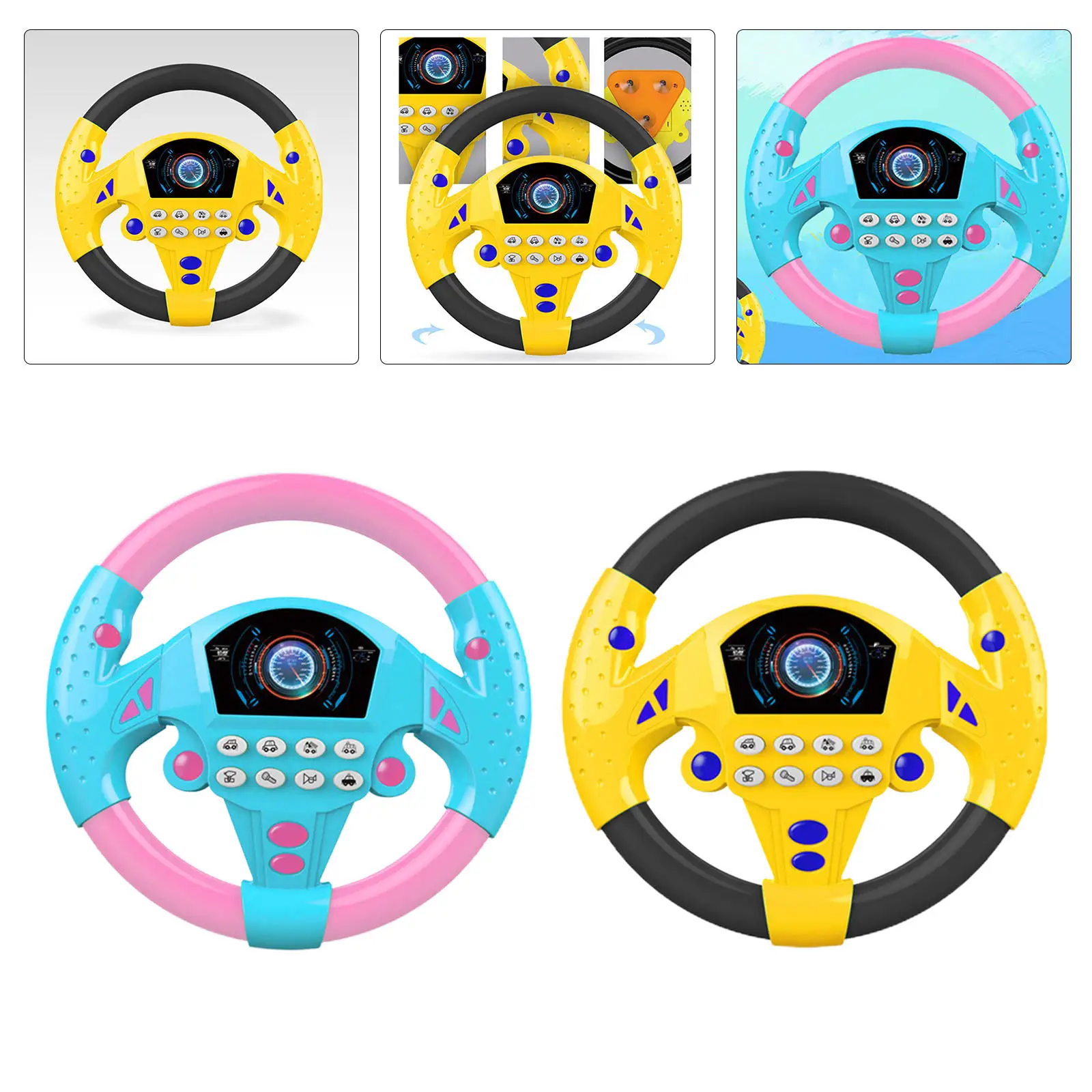 Steering Wheel Toy Lovely with Sound Light Steering Wheel Car Seat Toys Activity Toy for Early Childhood Stroller 3+ Year Old